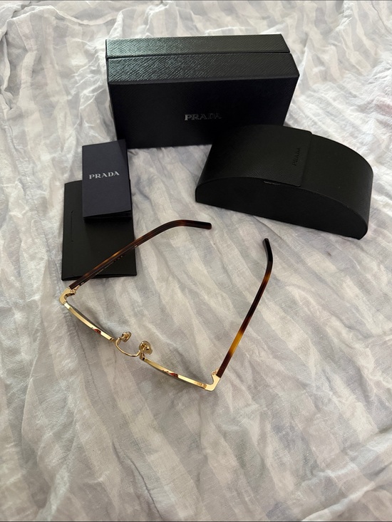 Prada Gold Metal Sunglasses with Tortoiseshell Arms and Green Lenses main image 2